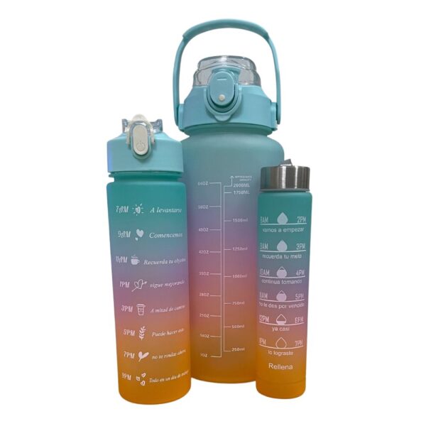 Kit Garrafa Motivacional Academia Água 3 Em 1 Galão Fitness Tie Dye